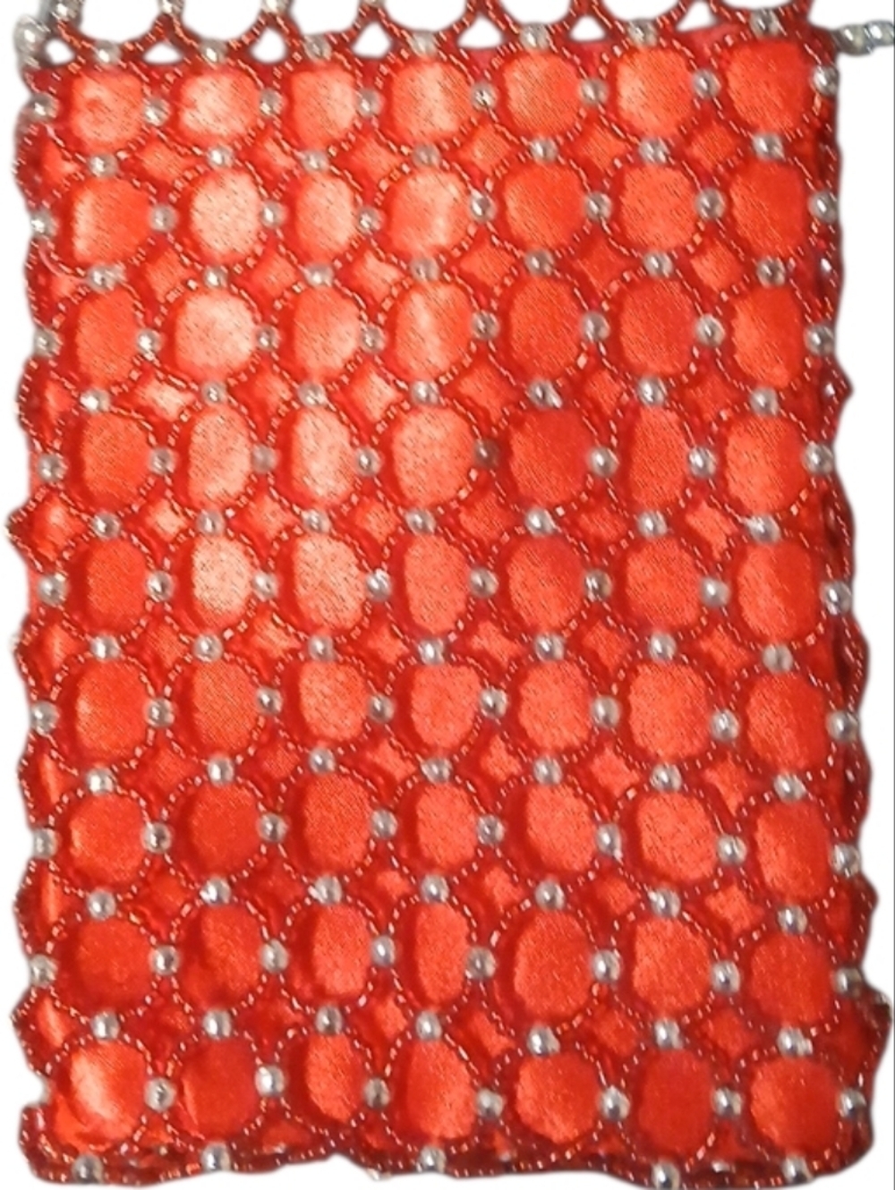 Red Beaded Crossbody Evening Bag, Hoop Clasp, Red Nylon, Red/Silver Beads - Picture 3 of 9
